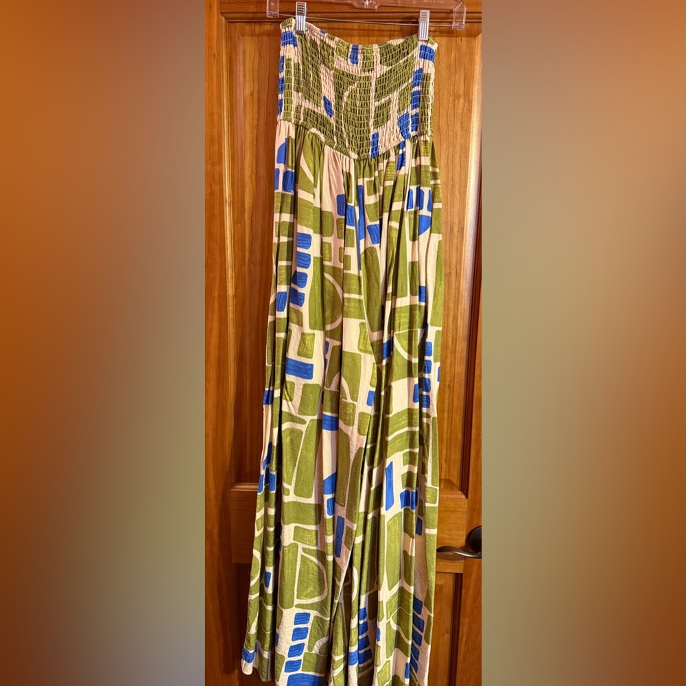 Green and Blue Geometric Wide Leg Jumpsuit